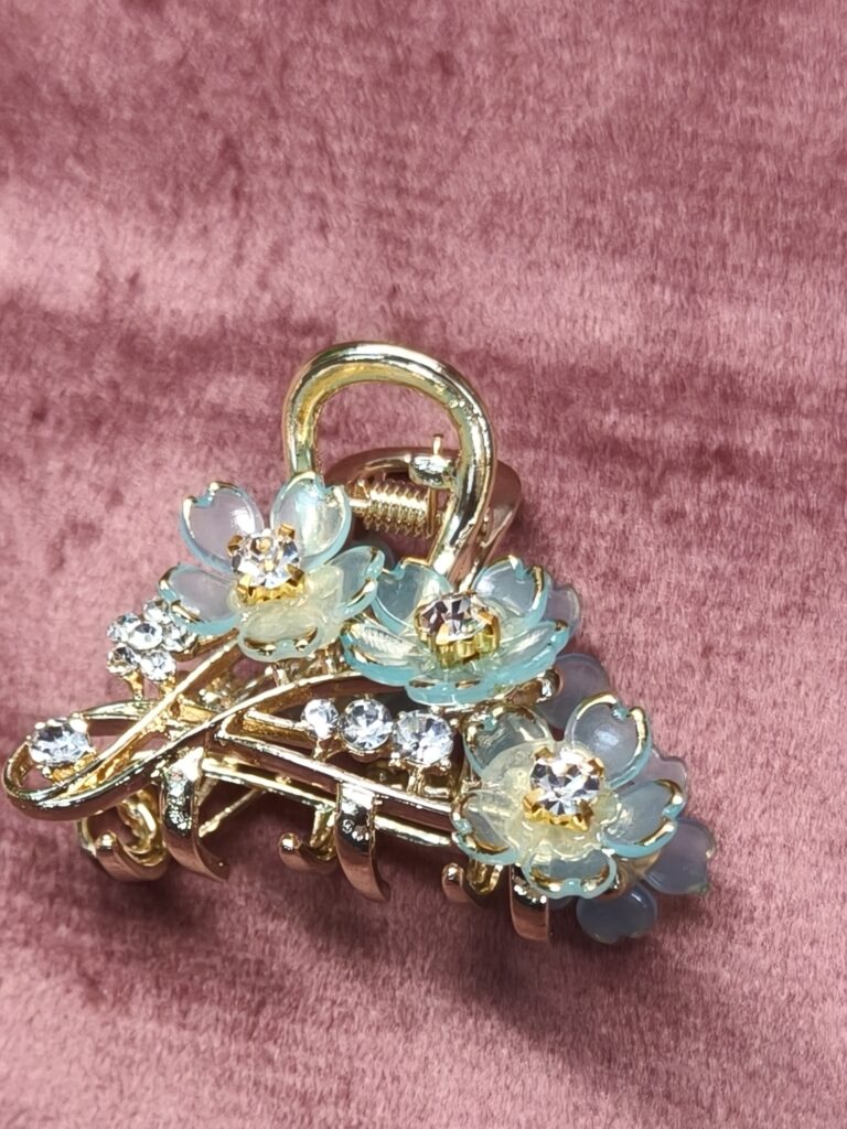 Crystal Blossom Blue Hair Claw 120