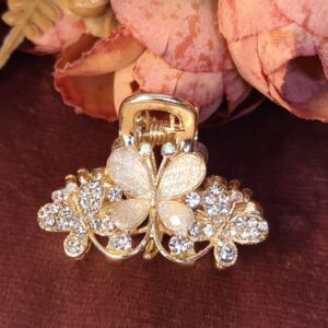 White Crystal Golden Butterfly Hair Claw 120