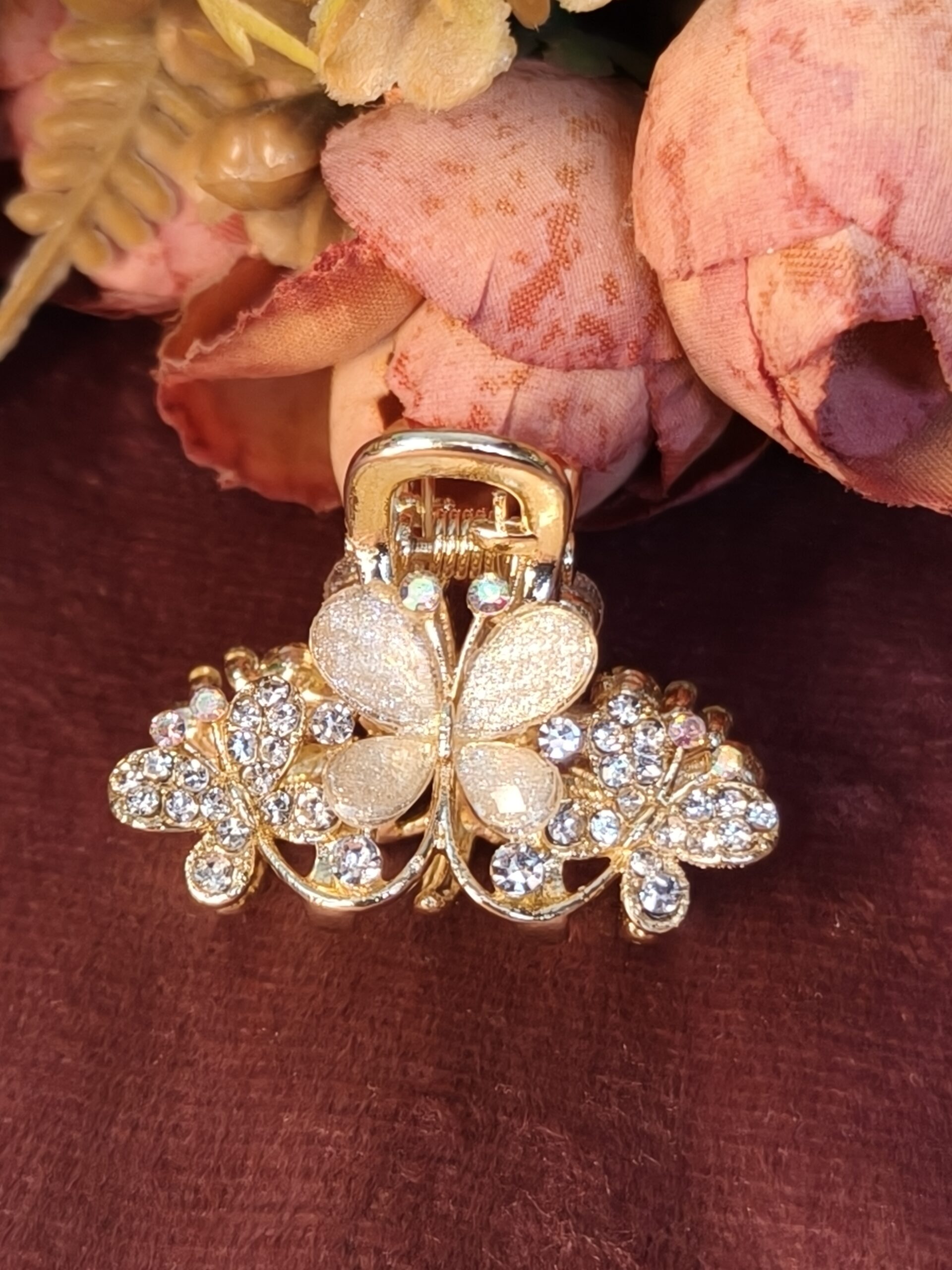White Crystal Golden Butterfly Hair Claw 120