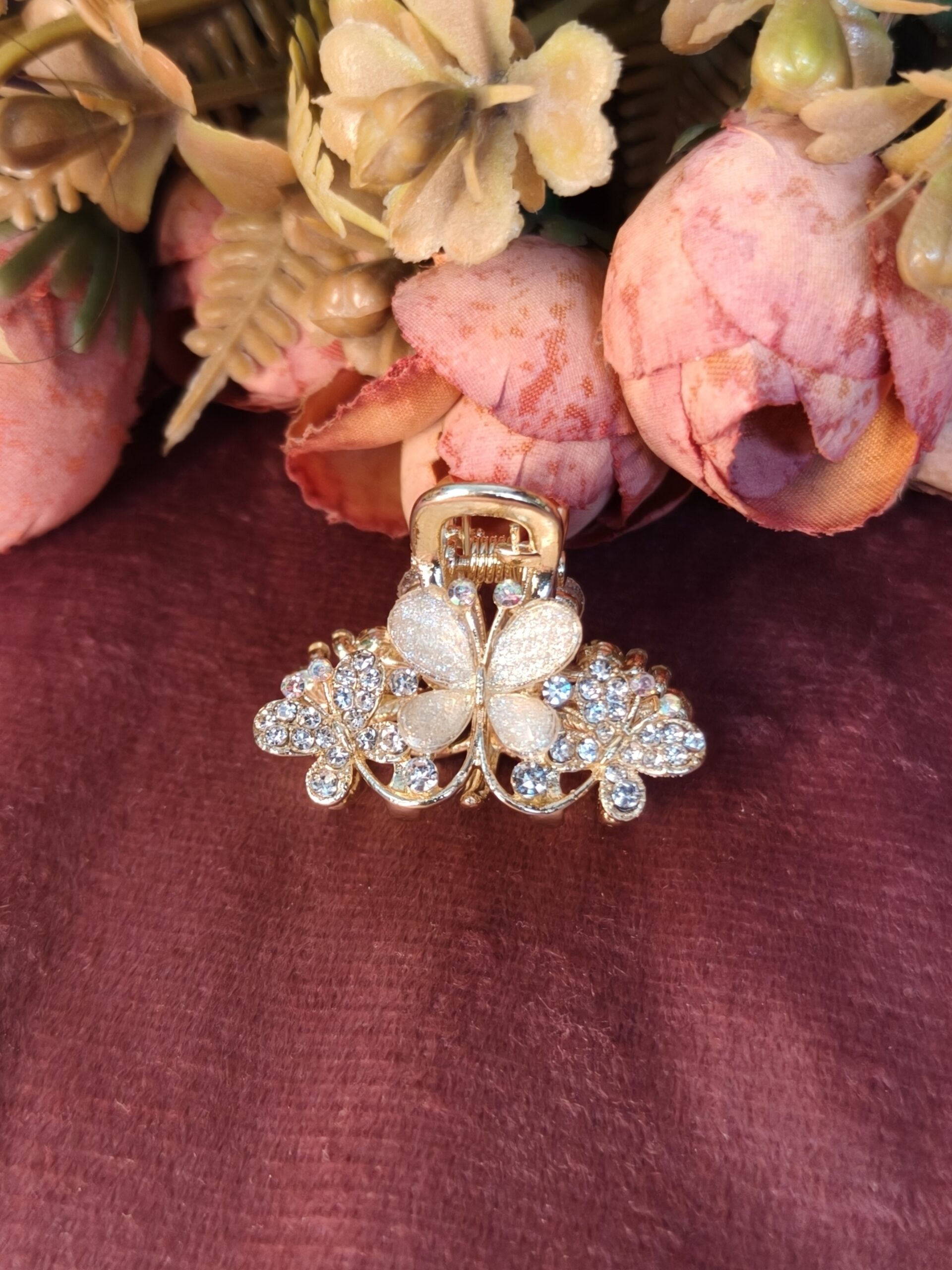 White Crystal Golden Butterfly Hair Claw 120 - Image 2