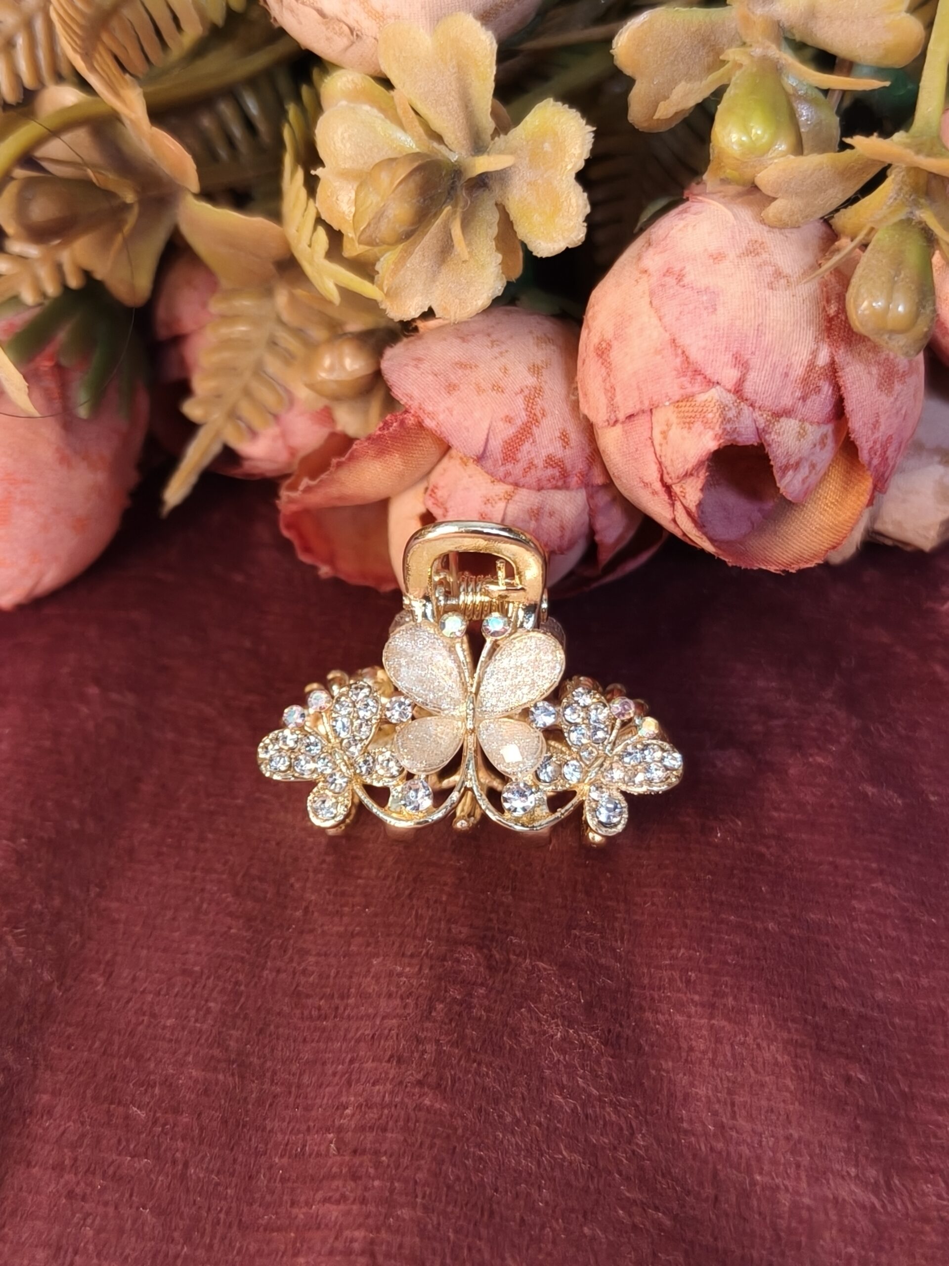 White Crystal Golden Butterfly Hair Claw 120 - Image 3
