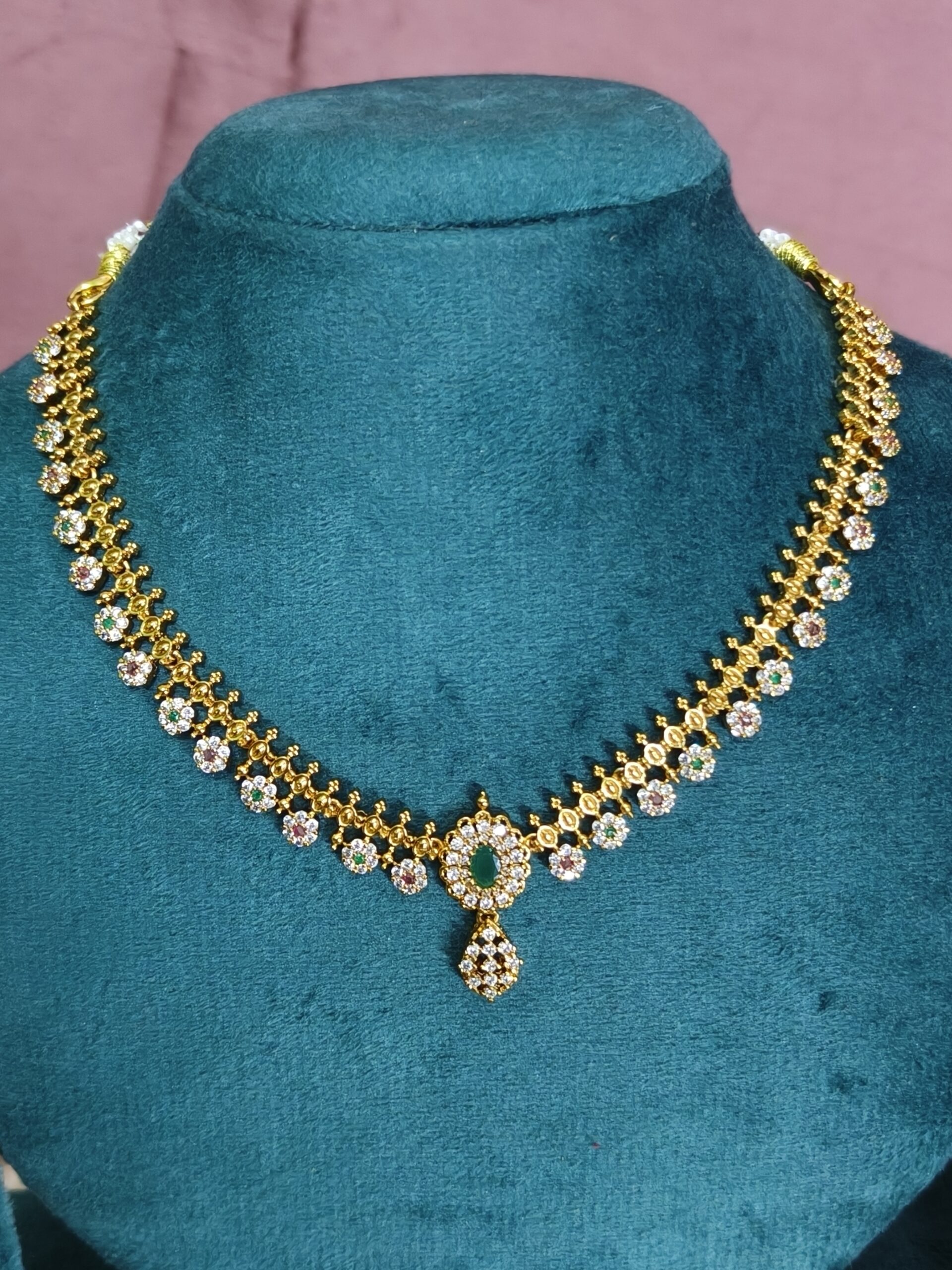 Emerald Elegance Traditional Necklace Set 599 - Image 2