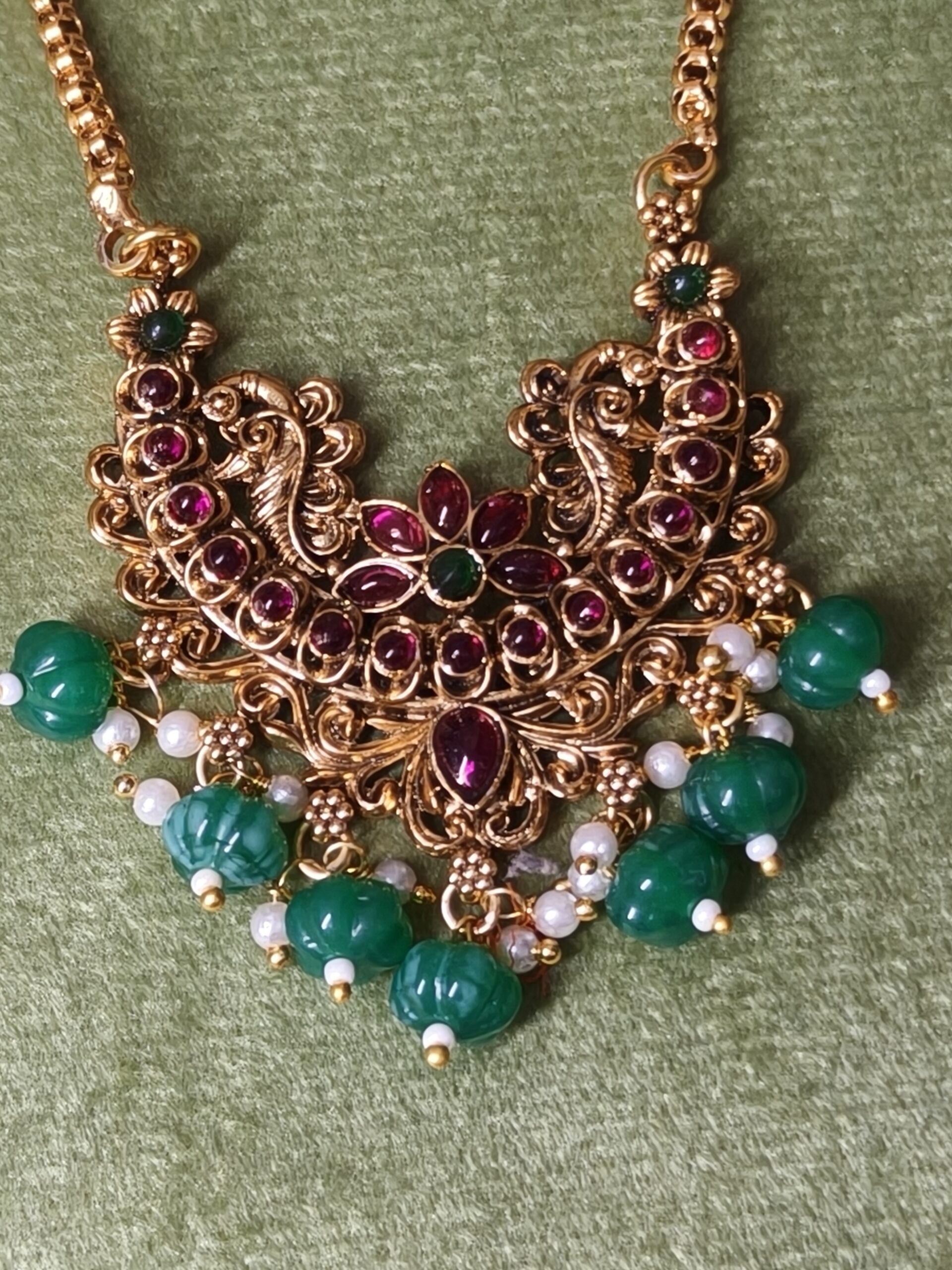 Ruby Emerald Heritage Gold Necklace Set 499 - Image 3