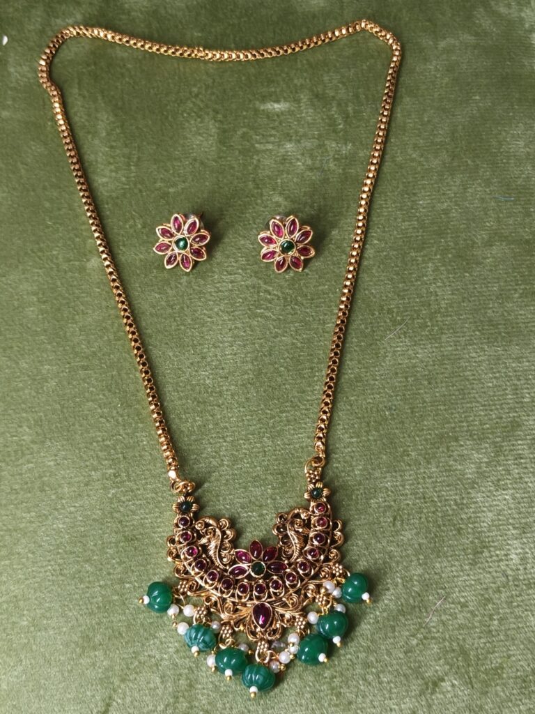 Ruby Emerald Heritage Gold Necklace Set 499