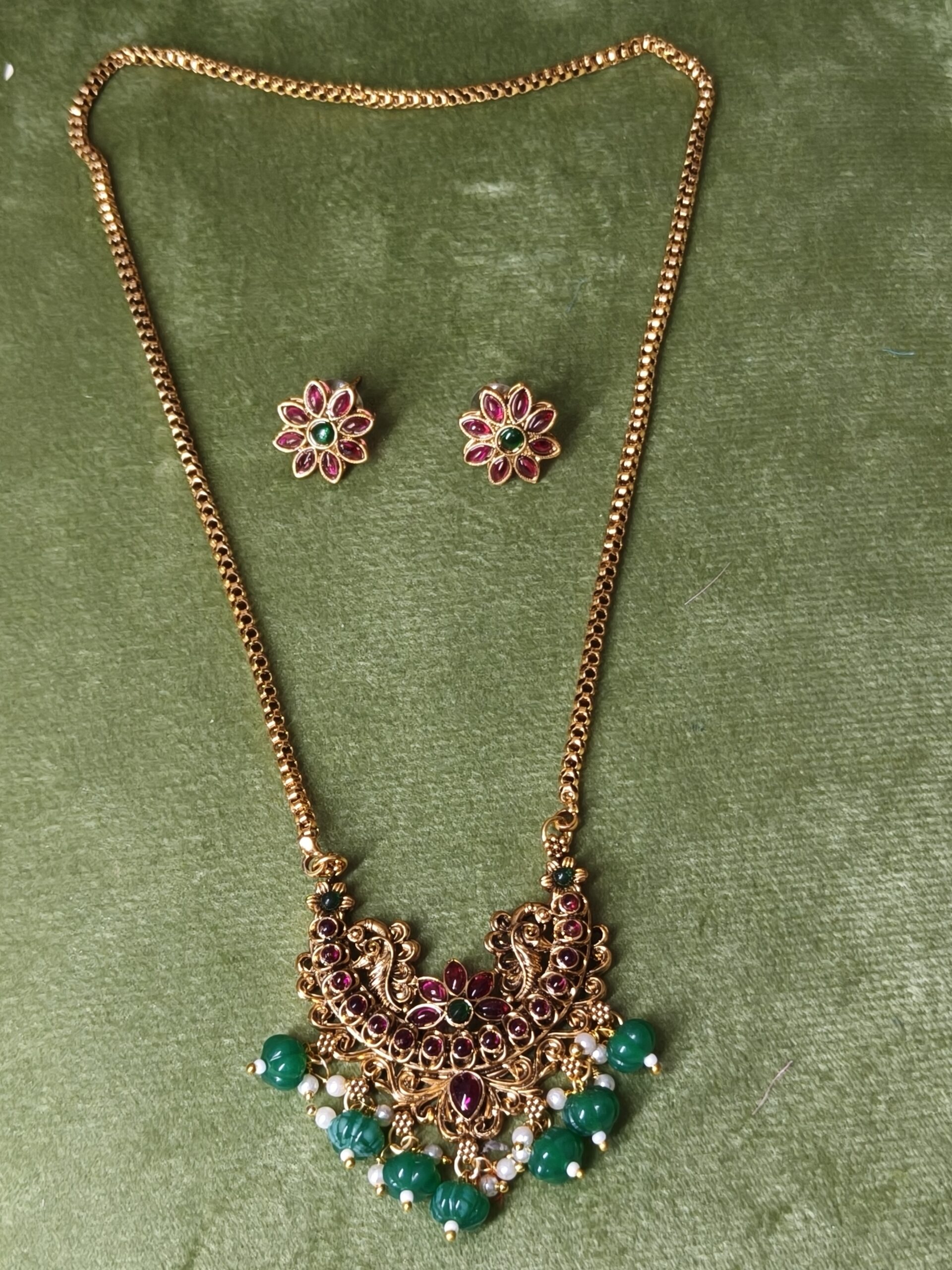Ruby Emerald Heritage Gold Necklace Set 499
